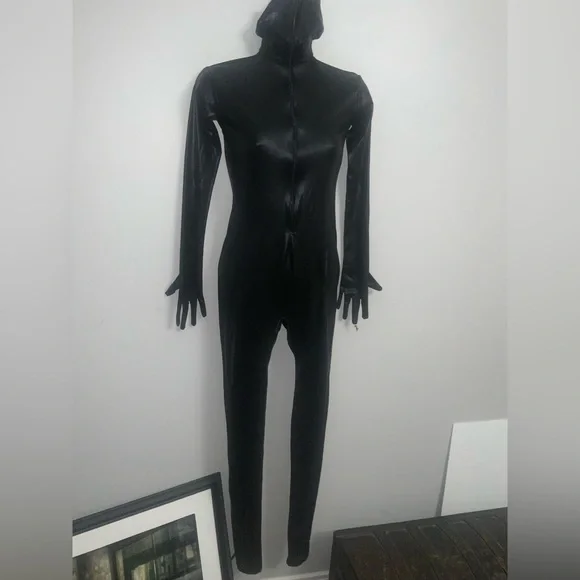 Kinky Black Full-Body Zip-Up Catsuit Sz XS-S - Picture 1 of 16